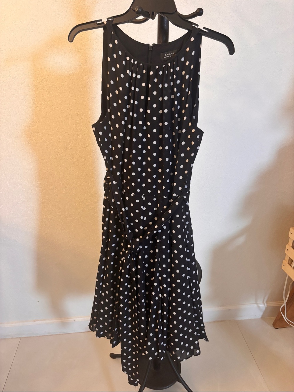 Tahari Black and White Polka Dot Midi Dress
